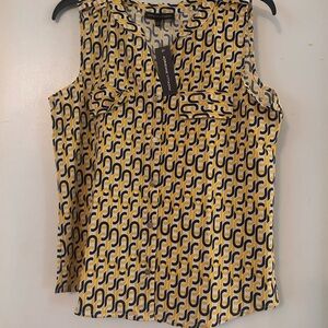 Adrienne Vittadini Yellow and Navy Patterned Blouse
